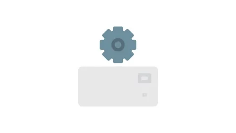 A server featuring a gear on its surface, illustrating the connection betwe.. Stock Footage 332849784