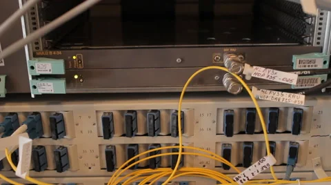 Server with fiber optic cables in data center Stock Footage 52493610