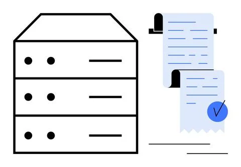 Server Files and Data Management with Document Verification Stock Illustration