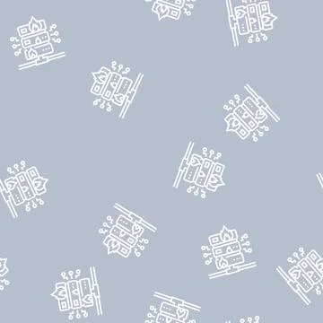 Server fire security system line seamless pattern Illustrazione stock