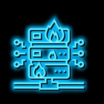 Server fire security system neon glow icon illustration 스톡 일러스트