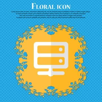 Server. Floral flat design on a blue abstract background with place for your  イラスト素材
