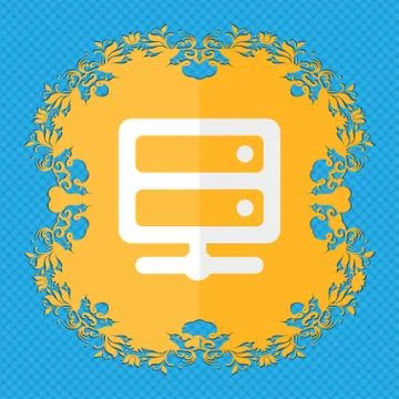 Server. Floral flat design on a blue abstract background with place for your tex Illustrazione stock