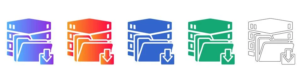 Server Folder Data Download Icon Set 스톡 일러스트