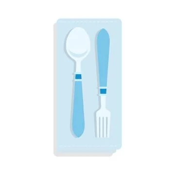 Server fork and spoon on a napkin top view vector flat isolated Stock Illustration