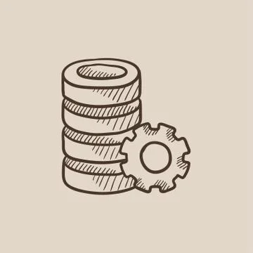 Server with gear sketch icon イラスト素材