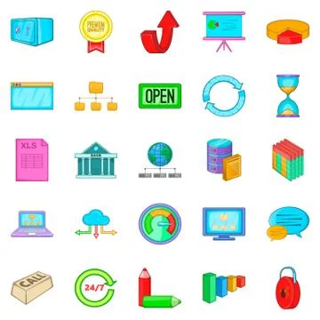 Server hacking icons set, cartoon style Stock Illustration