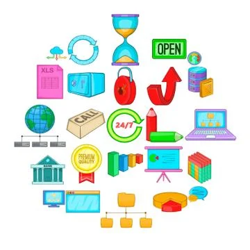 Server hacking icons set, cartoon style Illustrazione stock