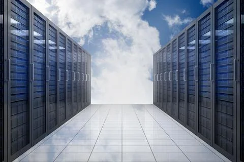 Server hallway in the sky Stock Illustration