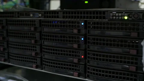 Server hard disk rack. Data server full of working hard drives . Stock Footage 114505261