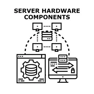 Server hardware components connecting global data network Stock Illustration