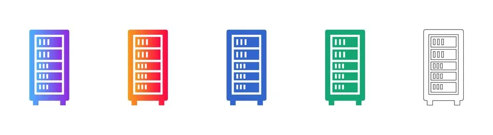 Server Hardware Unit Icons Stock Illustration