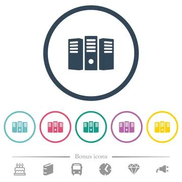 Server hosting flat color icons in round outlines 스톡 일러스트