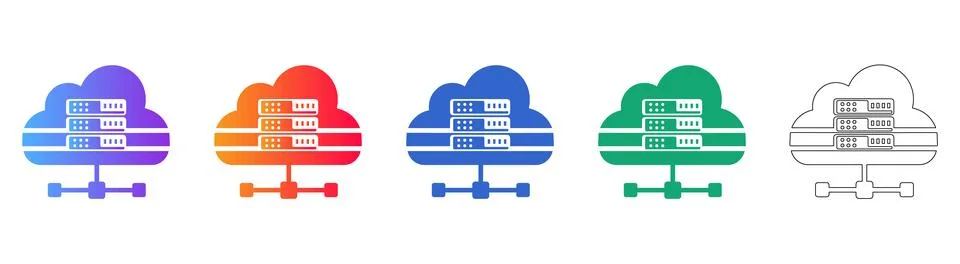 Server Hosting Icon Set with Cloud Computing Graphics Illustrazione stock