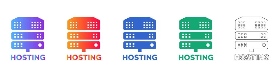 Server Hosting Infrastructure Icon Set Stock Illustration