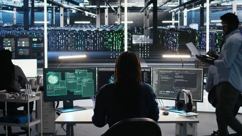 Server hub admin responds to cyberattack attempting to access confidential data Stock Photos