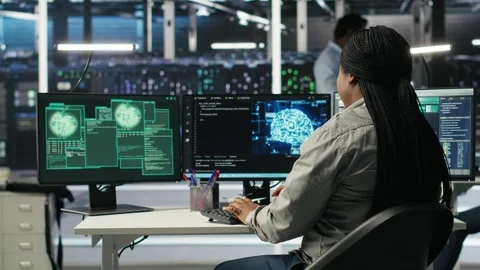 Server hub coworkers react to security breach after unauthorized access Stock Footage 309508687