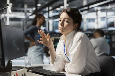 Server hub engineer thinking how to fix performance issues Stock Photos