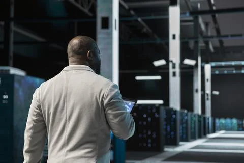 Server hub software developer uses machine learning on device Stock Photos
