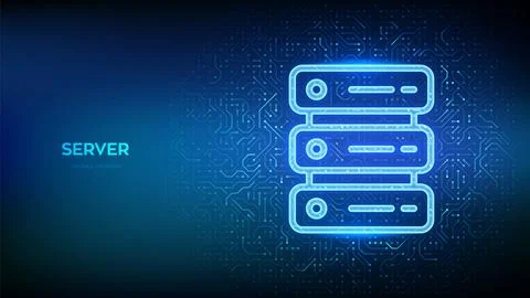 Server icon. Computer server and data storage background. Server hosting. Dat Stock Illustration