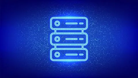 Server icon. Computer server and data storage background. Server hosting. D.. 库存插图