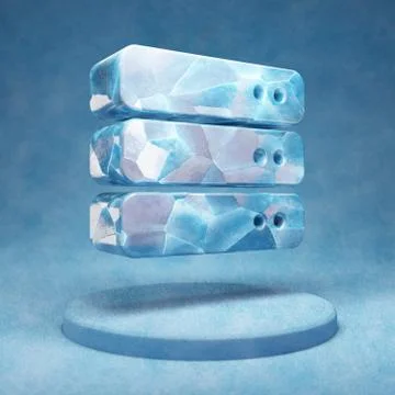 Server icon. Cracked blue Ice Server symbol on blue snow podium. Ilustração Stock
