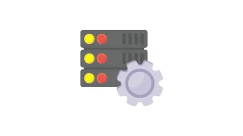 A server icon featuring a check mark and a gear, symbolizing functionality .. Stock Footage 332199653