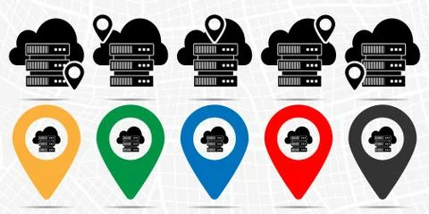 Server icon in location set. Simple glyph, flat illustration element of techn Stock Illustration