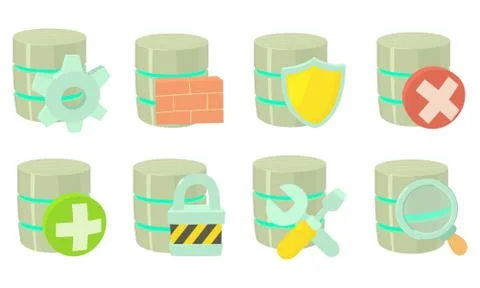 Server icon set, cartoon style Illustrazione stock