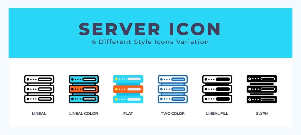 Server icon set with different styles. Design elements for logo. Vector ill.. Illustrazione stock