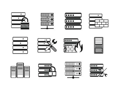 Server icon set, simple style Stock Illustration