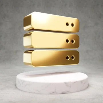 Server icon. Shiny golden Server symbol on white marble podium. Stock Illustration