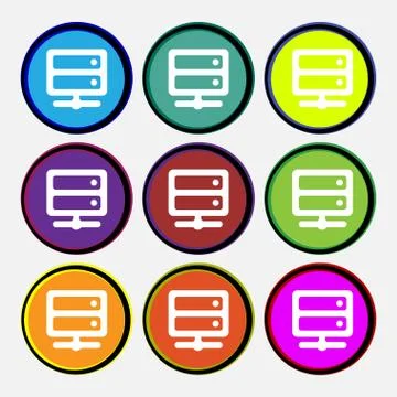 Server icon sign. Nine multi colored round buttons. Vector 스톡 일러스트