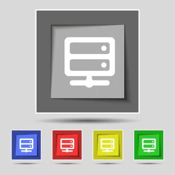 Server icon sign on original five colored buttons. Vector Stock Illustration