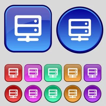 Server icon sign. A set of twelve vintage buttons for your design. Vector 스톡 일러스트