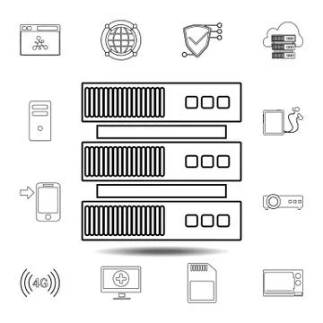 Server icon. Simple thin line, outline vector element of Technology icons set Ilustración de archivo
