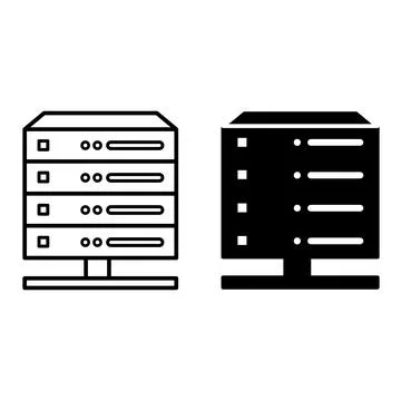 Server Icons. Black and White Vector Icons of a Specialized Computer for Ex.. Illustrazione stock