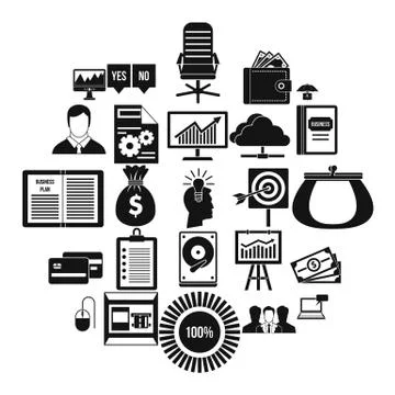 Server icons set, simple style Illustrazione stock