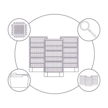Server with informatic items Illustrazione stock