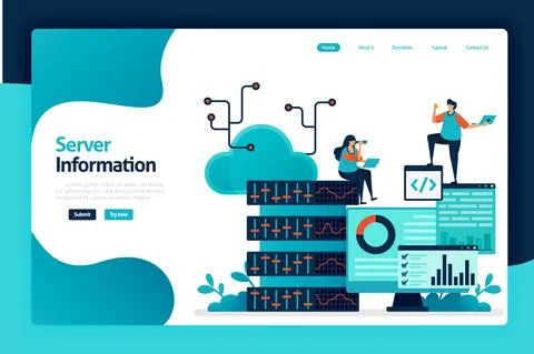 Server information landing page design. regulate flow of information in datab Stock Illustration