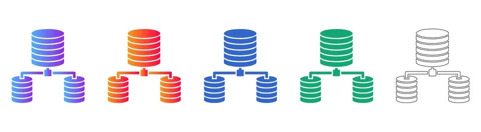 Server Infrastructure and Data Network Icons Set Stock Illustration