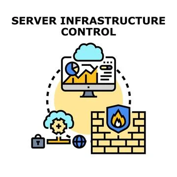 Server infrastructure control managing network security and cloud data Stock Illustration