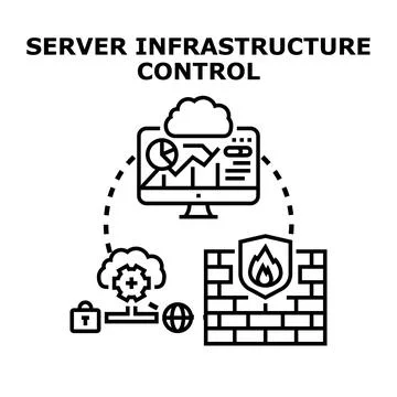 Server infrastructure control managing network security and cloud data Stock Illustration
