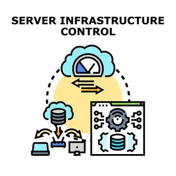 Server infrastructure control system managing cloud network data Illustrazione stock