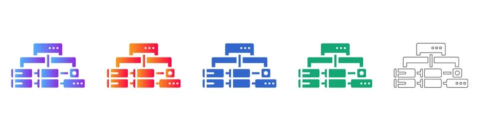 Server Infrastructure Hierarchy Diagram Icon Set イラスト素材
