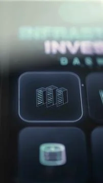 Server infrastructure icon selected on a mobile investment control grid Stock Photos