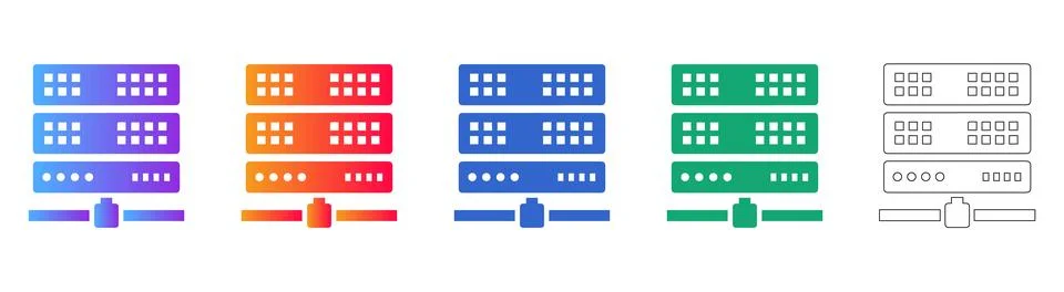 Server Infrastructure Icons for Network and Cloud Data Hosting Stock Illustration