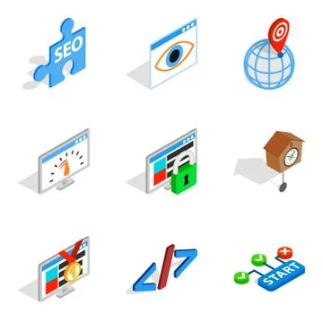 Server installation icons set, isometric style Stock Illustration