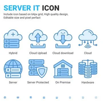 Server IT and technology icon set. Editable size. With blue ui style イラスト素材