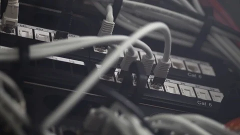 Server LAN ports in a server room Video stock 112230972
